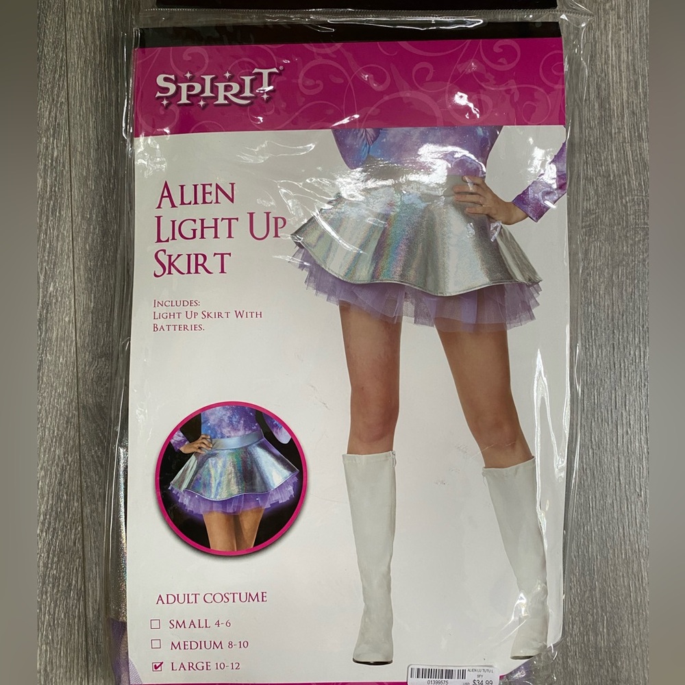 Alien Skirt Light Up Costume Spirit Halloween, Women’s Size Large, Iridescent